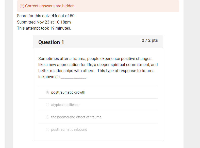 Quiz: Trauma and Stressor Related Disorder