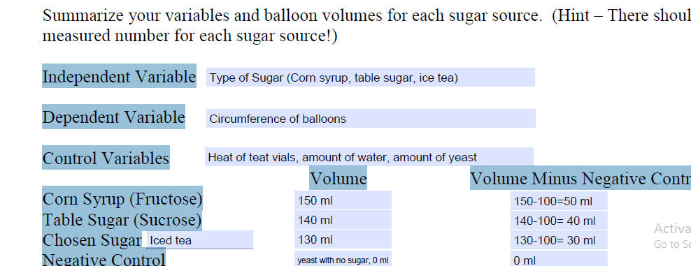 Fermentation Worksheet